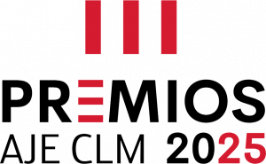 Logotipo oficial de los III Premios AJE Castilla-La Mancha 2025 en rojo y negro.